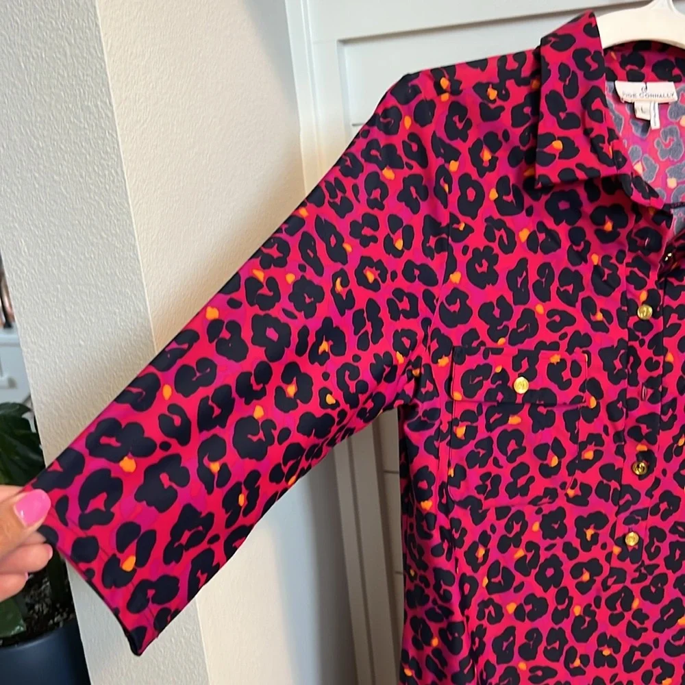 Jude Connally Pink Leopard Print Shirt Dress - Picture 1 of 4